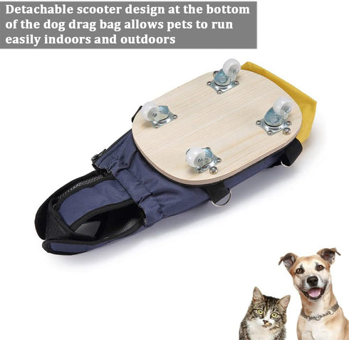Dog Drag Bag, Wheelchair Alternative for Paralyzed Dogs with Wooden Scooter for Indoor and Outdoor Use (Yellow, S)