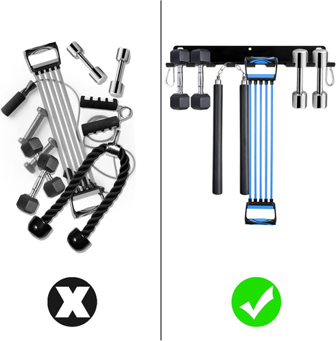 Tebery 9 Hook Home Gym Storage Rack - Wall Mount Fitness Equipment Organizer for Exercise Bands and Barbells