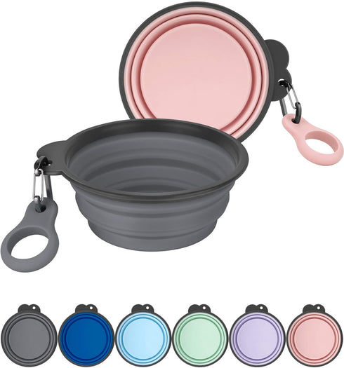 Aonkey Collapsible Dog Bowls with Bottle Carrier, 2 Pack Travel Dog Water Bowl, Foldable Silicone Portable for Pets