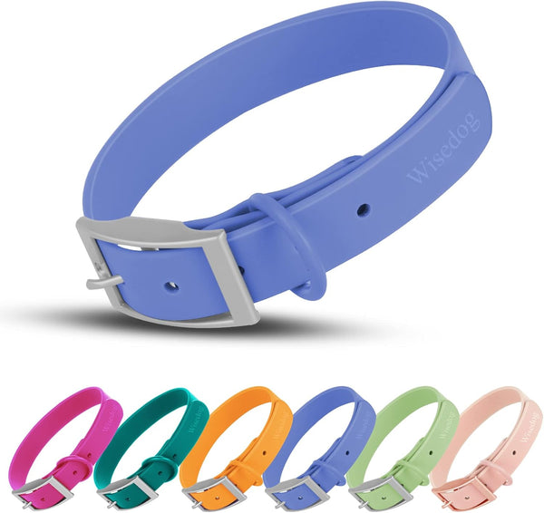 Wisedog Waterproof Dog Collar, Adjustable 7" to 23.6", Soft Rubber Coated Webbing for Small Medium Large Dogs, XS|7"-10"