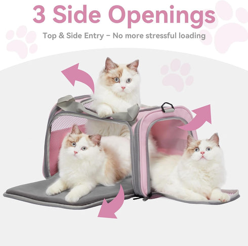 17.510.510.5 3-Way 12 lb Airline Approved Cat Carrier in, Escape-Proof Design with Locking Zippers & Safety Leash