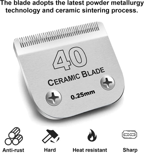 2Pack #40 Blade Dog Grooming Clipper Replacement Blades, Compatible with Andis/Wahl/Oster, Detachable Ceramic & Steel