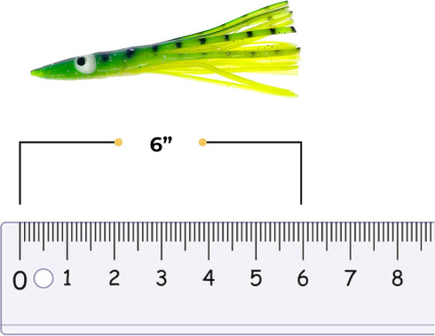 6" 6 Tuna Clone Lures, Pcs Green/Yellow for Saltwater Trolling, Ideal for Tuna, Wahoo, Mahi & Offshore Game Fish
