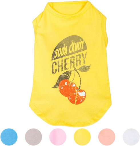 Blueberry Pet Cherry Soda Candy Cotton Dog Tank Top, Sunshine Yellow, Back Length 14", Pack of 1