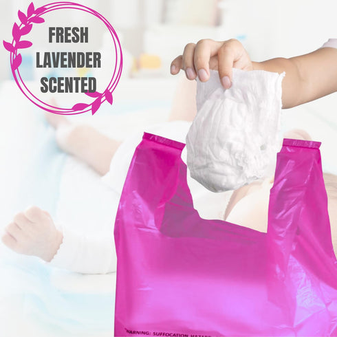 (500 (500 Baby Disposable Diaper Sacks ct.) Lavender Scented, Easy-To-Tie Tabs, Diaper Disposal Pet Waste Bags Bulk