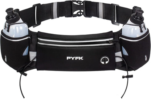 PYFK Upgraded Running Belt with Water Bottles, Hydration Belt for Men and Women, Fanny Pack for Running Hiking