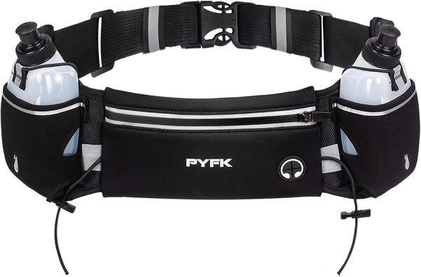 PYFK Upgraded Running Belt with Water Bottles, Hydration Belt for Men and Women, Fanny Pack for Running Hiking
