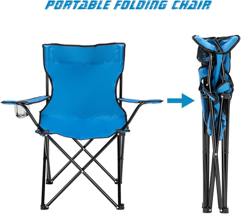 BIVVI 230 Lbs,Blue Folding Camping Chair with Arm Rest Cup Holder and Carrying Storage Bag,Small Beach Chairs