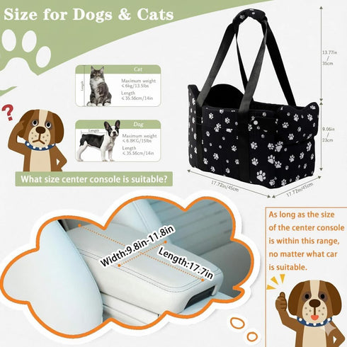 15 lbs Cullaby Center Console Dog Car Seat Safe Travel for Small Dogs Under Detachable Washable Pet Carrier