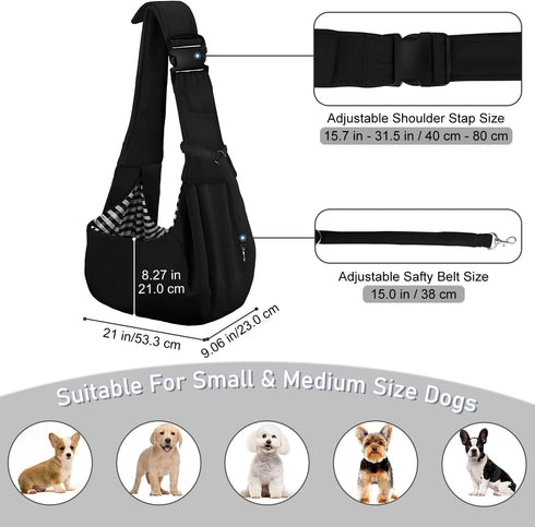 PETLOFT Adjustable Reversible Dog Cat Sling Carrier, Hands-Free Cross Body Carrier for Pets up to 11lb, Black