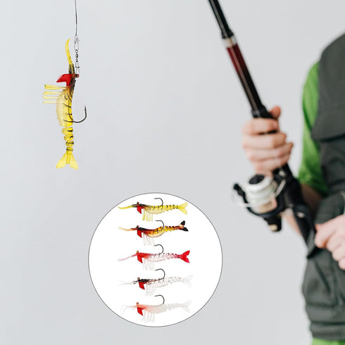 5pcs Operitacx Luminous Multi- Shrimp Lures PVC Fishing Baits Realistic Simulation Shrimp Lures for Freshwater