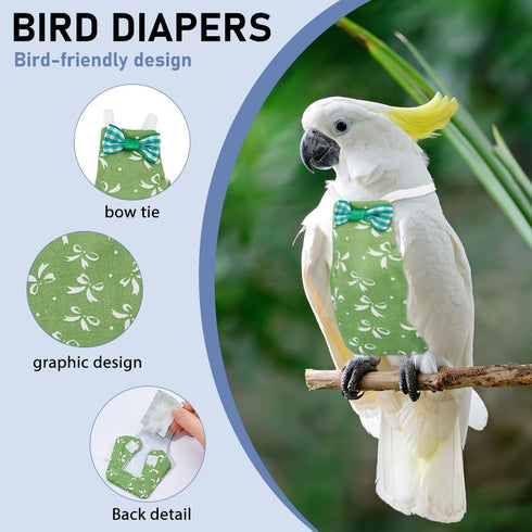 6Pcs SUPERFINDINGS Bird Diaper Reusable Parrot Nappy with Washable Waterproof Cute Urine Wet Suit Green Pink Yellow