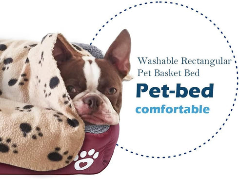 Barelove Pet Dog Bed, Washable Rectangular Pet Basket Bed, Durable Waterproof Fleece Lining for Most Pets (Small, Wine