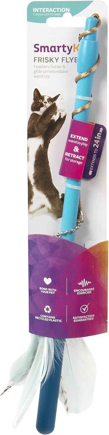 SmartyKat Frisky Flyer Feather Wand Cat Toy - Extendable Up to 24", Blue