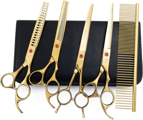 Professional Dog Grooming Scissors Set, 7 Inch/8 Inch Chunkers, Curved Shears, Thinning Shears with Comb