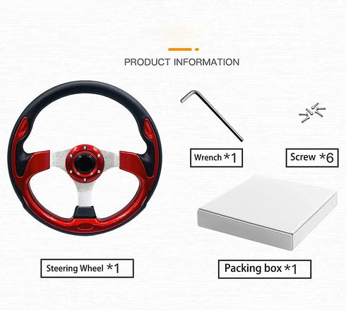 Universal 12.5” Red Golf Cart Steering Wheel for Club Car, EZGO RXV, TXT, Yamaha, Precedent, Tempo, DS