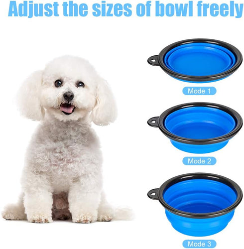 Pack of 2 Large Size Collapsible Dog Bowl, Food Grade Silicone BPA Free, with Carabiner Clip Foldable Expandable Cup Dish for Pet Cat Food Water Feeding Portable Travel Bowl (Blue & Red)