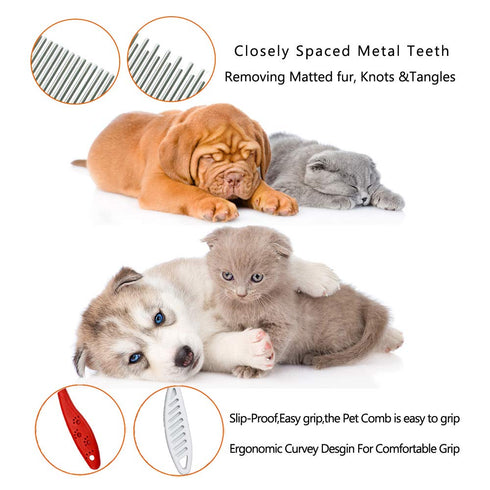 Pet Comb for Dogs & Cats, Small Grooming Comb 3 Combs, Stainless Steel Teeth Shedding Comb for Matted Fur