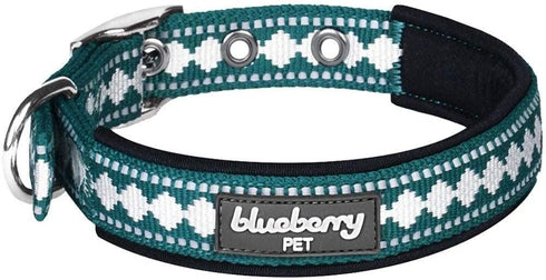 Blueberry Pet Reflective Jacquard Dog Collar, Neoprene Padding, Soft & Adjustable, Teal Blue