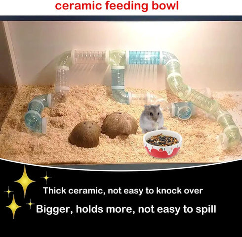 2 Pcs Hamster Ceramic Bowl, Anti-Turning Food Water Bowl for Small Animals, Pink and Red