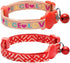 Blueberry Pet Pack of 2 Cat Collars, Adjustable Breakaway with Bell, Love Peace Theme & Salmon Pink Geometry