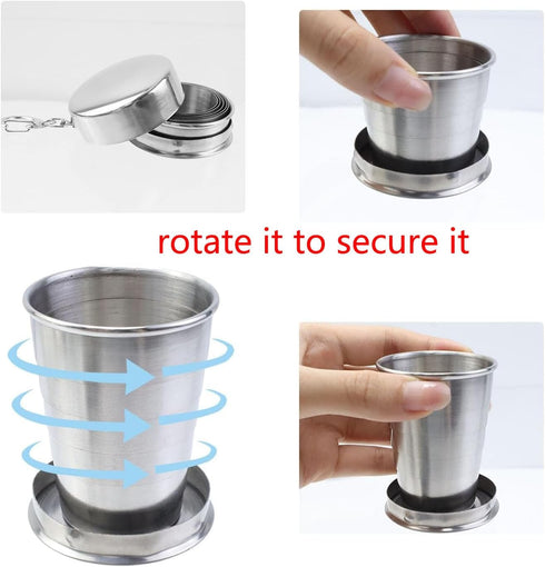 MY MIRONEY 2PCS Telescopic Stainless Steel Collapsible Cup, Portable Folding Shot Glass with Keychain and Lid (2.5 Oz)