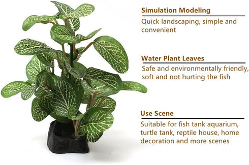 2 Piece Realistic Faux Silk Aquarium Ficus Tree, Small Betta Fish Tank Grass Fake Plastic Decorations