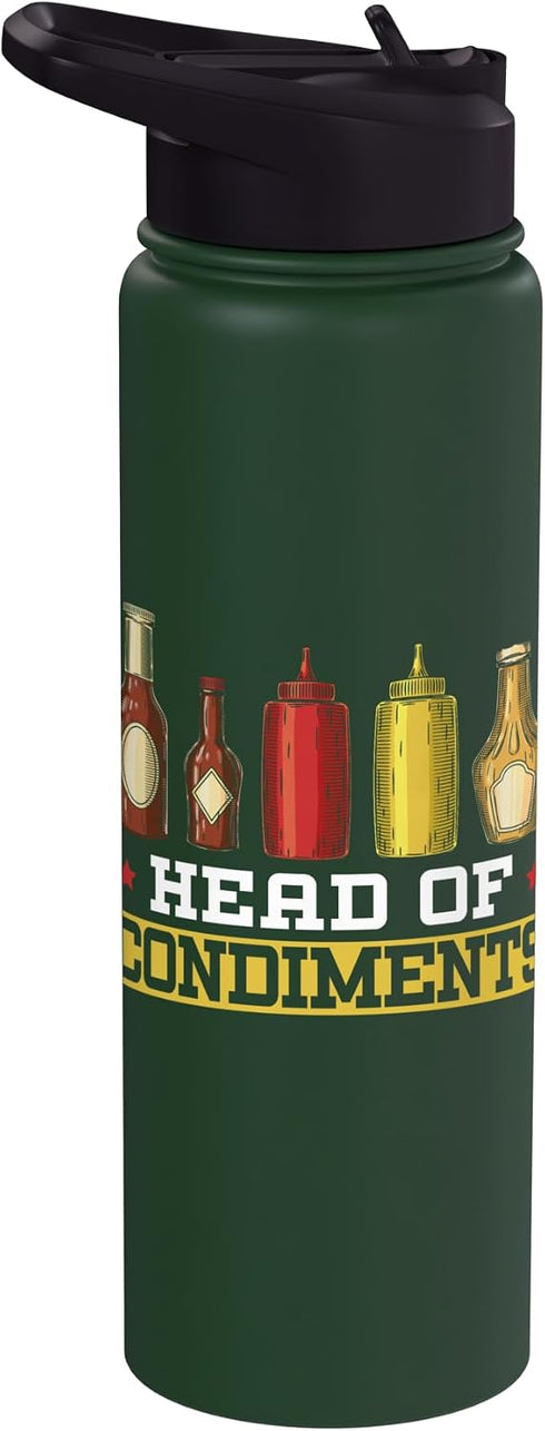 Condiment Ketchup Mayonnaise SteMi Apparel Head Of Condiments Food Lover Mustard Mayonnaise Stainless Steel Insulated Water Bottle