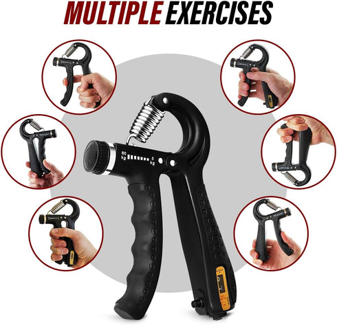 Hand Grip Strengthener Trainer with Adjustable Resistance - 10-130lbs (4.5-59kg) for Muscle Building, Injury Recovery,