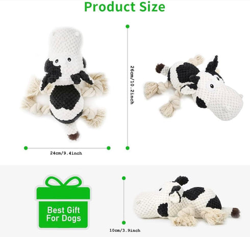 Squeaky Dog Plush Toy - Cute Stuffed Animals Chew Toy for Small, Medium, Large Dogs - Durable Cow Dog Toy