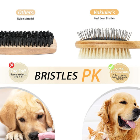 Dog Brush Cat Brush - Vokiuler Double Sided Bristle and Pin Pet Brush for Grooming Long Short Hair, 2 Pack