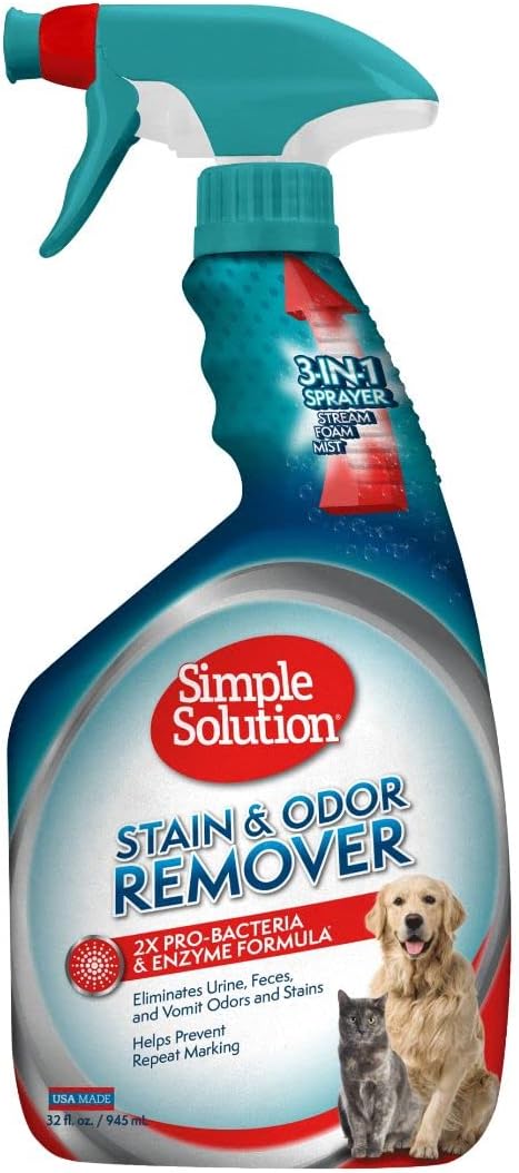 Simple Solution Pet Stain and Odor Remover | Enzymatic Cleaner with 2X Pro-Bacteria Cleaning Power, 32 Ounces