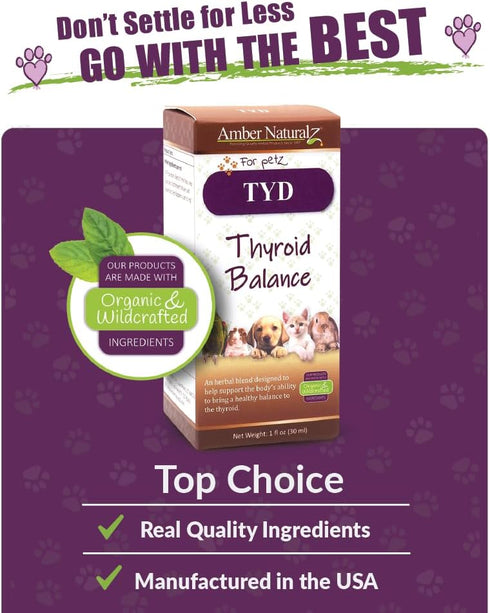 1 Amber NaturalZ TYD Thyroid Balance Herbal Supplement for Dogs, Cats, Birds, Guinea Pigs, and Rabbits | Herbal Pet