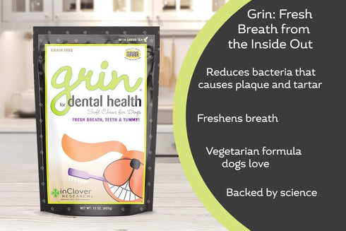 Grin Daily Dental Care Chews for Dogs, 4oz/25ct, Grain Free Formula