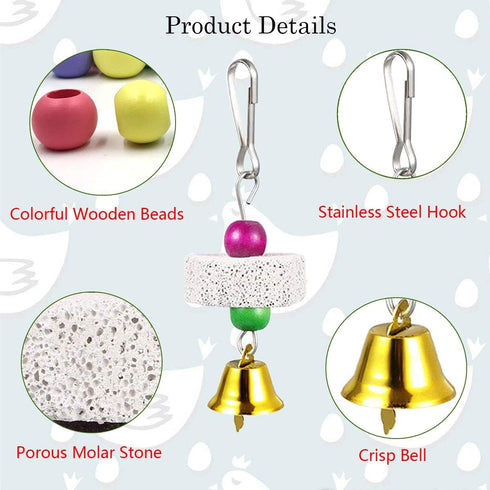 Vehomy 2Pcs Chicken Mirror Toys for Hens Hanging Swing Mirror Toys with Bells and Beak Grinding Molar Stones