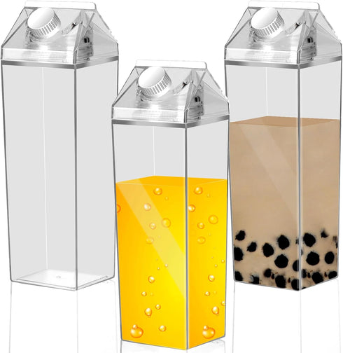 TINSKY 3 Pcs Milk Carton Clear Water Bottle Plastic Milk Carton Container Reusable