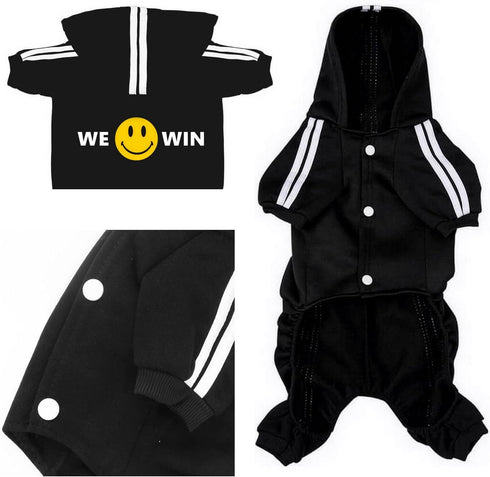 Cute Dog Hoodie Pajamas Tracksuit Coat for Winter, 4-Legs Black Clothing for Cat Puppy Small Medium Big Dogs (X-Small)