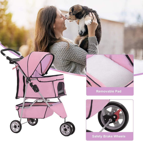 BestPet 3 Wheels Pet Dog Stroller Cat Cage for Medium Small Dogs Cats Travel Folding Carrier Waterproof Puppy Stroller