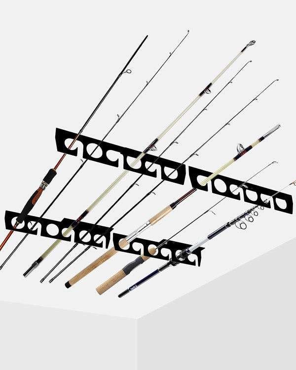 WIPHANY Wall or Ceiling Fishing Rod Racks, PVC Rubber Steel Holder Storage Hook Holds up to 12 Fishing Rods
