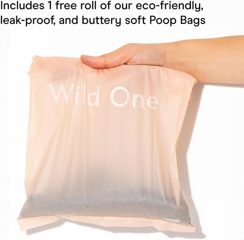 1 Wild One Dog Poop Bag Holder and Dispenser with Leash Attachment, Leak Proof, Easy Twist Top for Refills, Includes