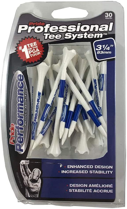 Pride PTS Plastic Golf Tees, 30 Count, 3 1/4 Inch, Striped for Height Consistency
