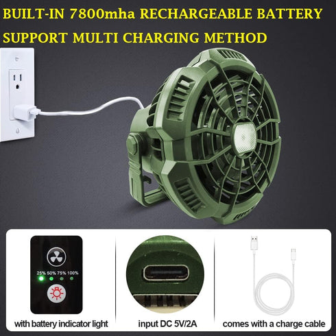 7800mAh AYAMAYA Rechargeable Camping Tent Fan with LED Light, Remote Control, Portable Camping Lantern Fan USB Desk
