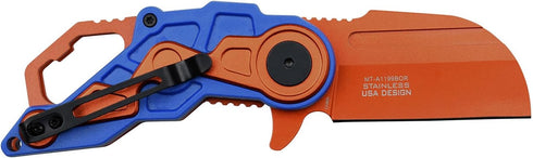 MTECH USA Spring Assisted Folding Knife - Orange Stainless Steel Wharncliffe Blade, Blue and Orange ABS Handle,