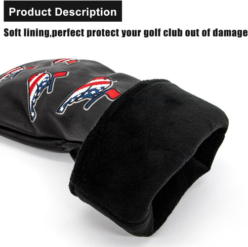 Golf Head Covers - Driver, 3 Wood, Hybrid, USA Flag Design, Leather Headcovers
