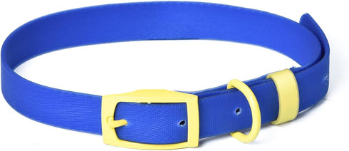 Wags & Wiggles Waterproof PVS Collar Navy- Small | Small Blue and Yellow Dog Collar for Pool or Lake, Waterproof | PVC Durable Dog Collar for Pool Party