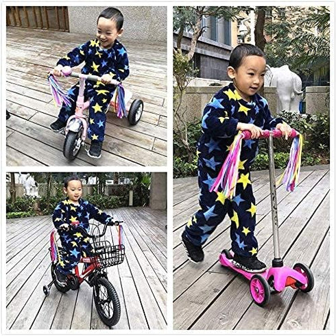 kortes Kids Bike Bell and 2 Pack Streamers, Children's Bike Accessories (Pink, Red, & Blue)