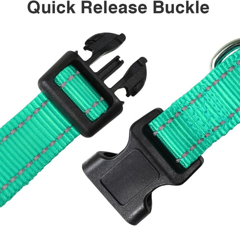 Taglory Reflective Adjustable Dog Collars for Small Medium Large Dogs, Thin Nylon Webbing, Quick Release Buckle (Teal