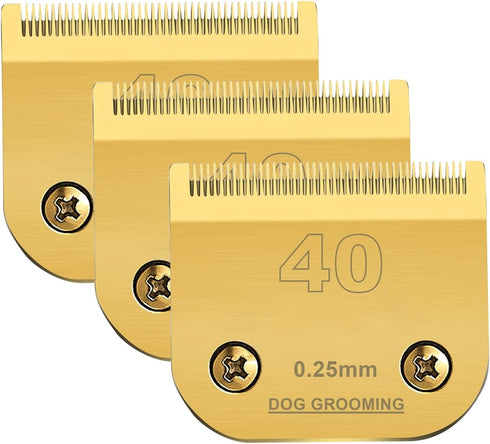 3PC 40 Clipper Blade Dog Grooming - Compatible with Andis, Wahl, Oster Clippers, Carbon Infused Steel, 1/100" Cut