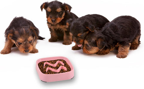 2 PACK Pink Silicone Slow Feeder Dog Bowls for Small Breeds, Prevents Overeating for Dogs & Cats
