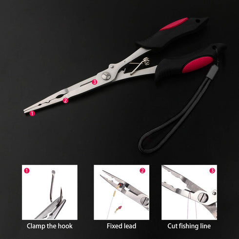 Hikary Long Nose Fishing Pliers - Stainless Steel Hook Remover, Braid Cutter, Rustproof Multi-Tools for Fishing